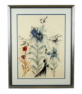 1972 Salvador Dali Flower Magician Lithograph: DALI, Salvador, (Spanish, 1904-1989): "Flower Magician", circa 1972, Lithograph in Colors on Paper, pencil signed lower right, numbered 78 / 250 above collaborator Phyllis Lucas blue stamp lower