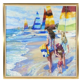 Large Howard Behrens Beach with Figures Painting