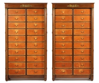 Pair 20th C. French 20 Drawer Lockside Cartonnier