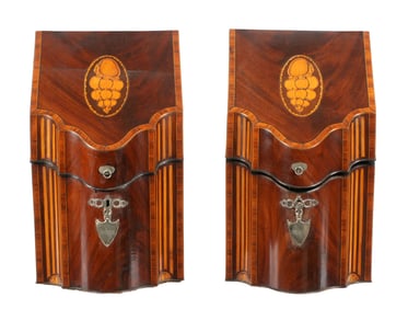 Pair Georgian Inlaid Mahogany Knife Boxes
