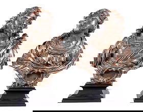 Pair Early Italian Carved Wood Reliquary Busts: Pair carved and paint decorated busts of a man and a woman to include 1) Bust of a man, most likely a saint, faux marble painted back marked with Roman numerals XXII, partial wax seals. Partial wax li