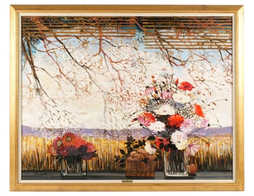 Michel-Henry Still Life Flowers in Window Painting