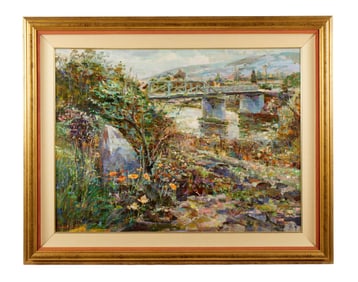 1986 Lau Chun "Bridge" Abstract Landscape Painting