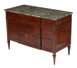 French Mahogany Marble Top Three Drawer Chest