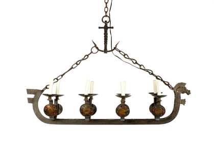 Cast Iron Viking Drakkar Boat 8 Light Chandelier