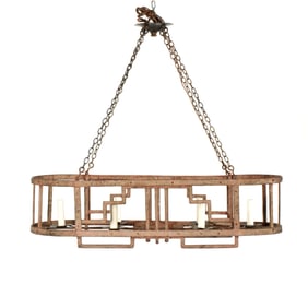 French Art Deco Wrought Iron 6 Light Chandelier