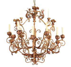 Ornate Italian Scroll Iron 15 Light Chandelier