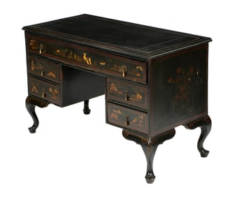 19th C. Chinoiserie Decorated Leather Top Desk
