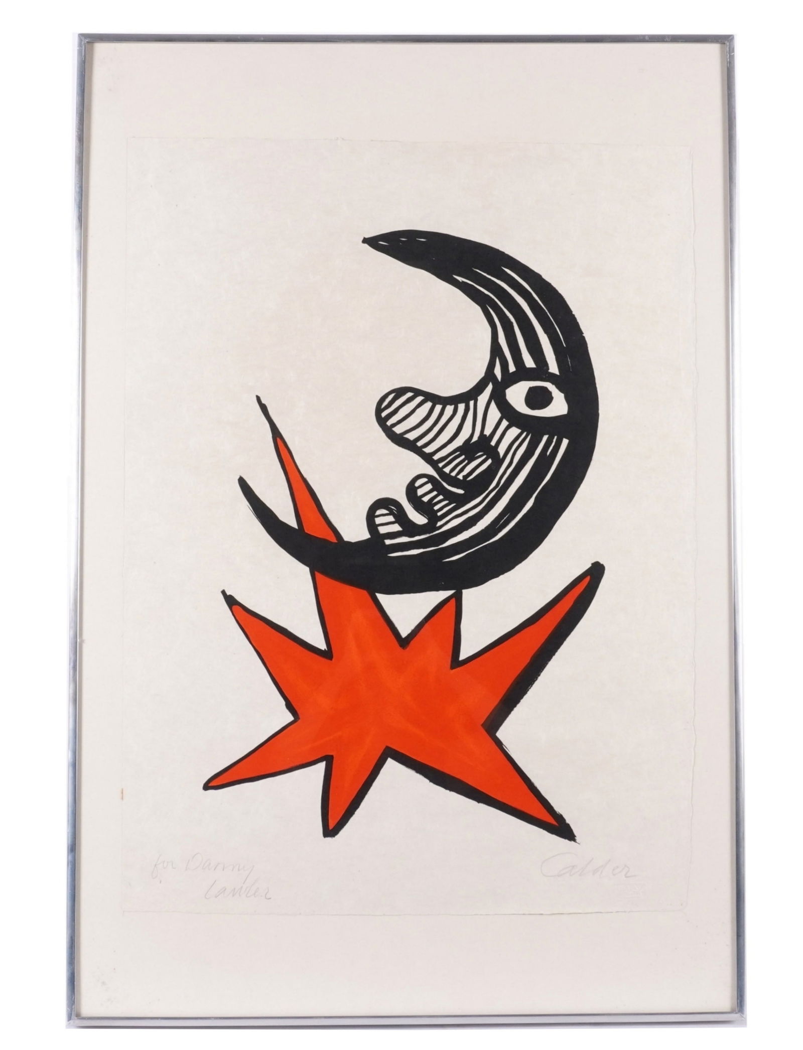 1970 Alexander Calder Moon & Red Star Lithograph: CALDER, Alexander, (American, 1898-1976): "Lune et ?toile rouge (Moon and Red Star)", Lithograph in Colors on Japanned Paper, pencil signed over Bank Street Atelier blindstamp lower right, pencil insc