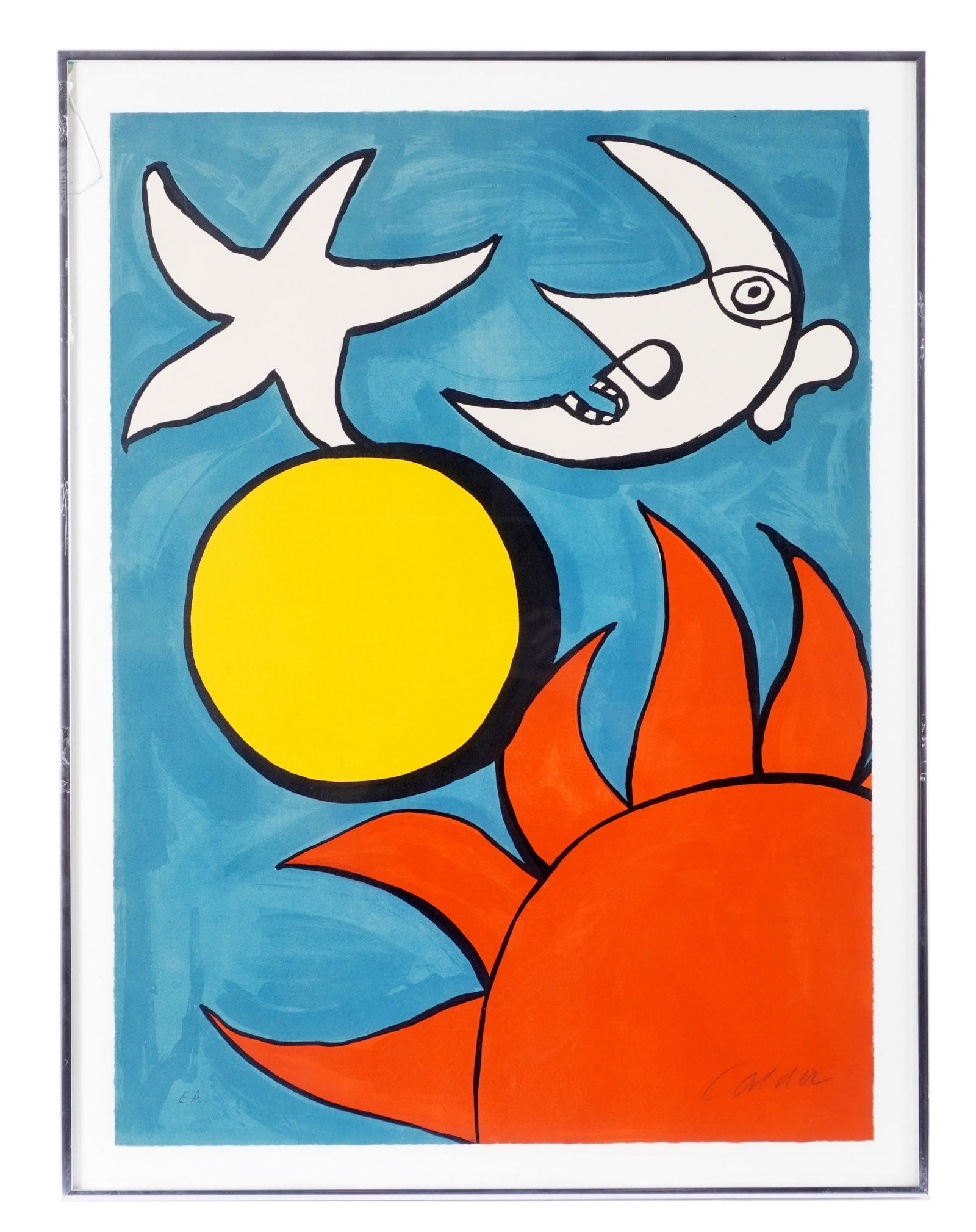 1975 Alexander Calder Potpourri en Ciel Lithograph: CALDER, Alexander, (American, 1898-1976): "Potpourri en Ciel", Lithograph in Colors on Paper, pencil signed lower right, EA inscribed lower left, 29" x 22", framed 32.75" x 24.75". From the same colle