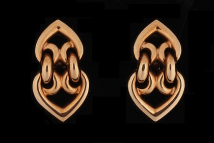 Pair 18k Italian Yellow Gold Dangle Earrings