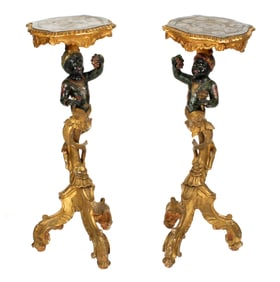 Pair Italian Carved Painted Blackamoor Pedestals