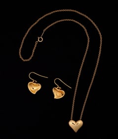 Tiffany & Co. 18k Gold Heart Necklace & Earrings