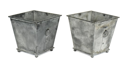 Pair Painted Metal Square Garden Planters