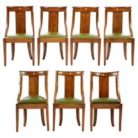 Seven French Empire Walnut Gondola Side Chairs