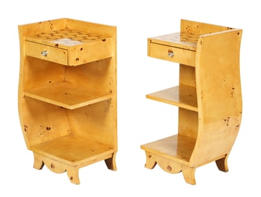 Pair French Deco Maple Parquetry Night Stands
