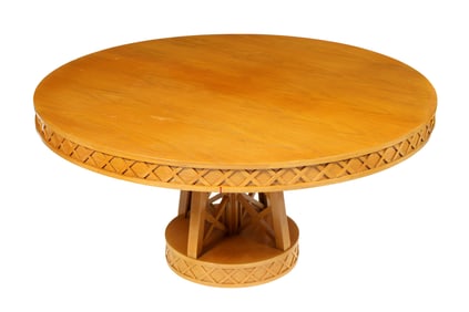 Large Blonde Stained Oak Round Dining Table