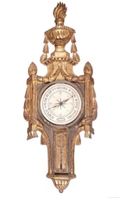 19th C. French Carved Painted & Gilt Barometer