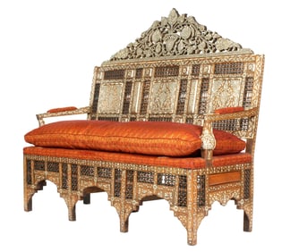 Syrian Carved Mother of Pearl Inlaid Bench