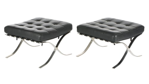Pair Van der Rohe Barcelona Style Stools