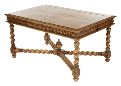 Early Belgian Carved Barley Twist Library Table