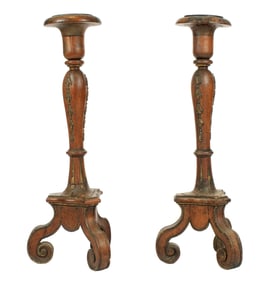 Pair Italian Carved & Painted Prickets
