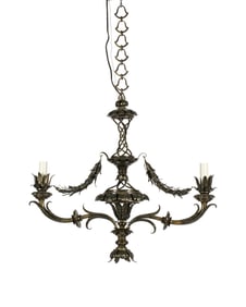 Italian Foliate Two Arm Painted Iron Chandelier