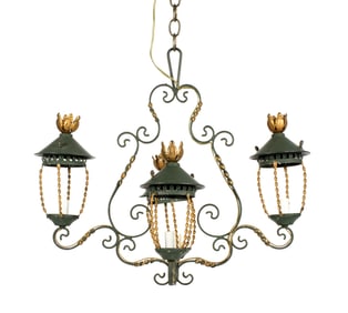 French Wrought Iron Tole 4 Light Chandelier