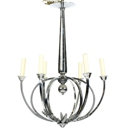 Italian Moderne Chrome Six Light Chandelier
