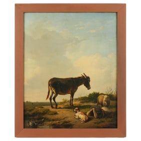 attr. Eugene Verboeckhoven Donkey & Lamb Painting