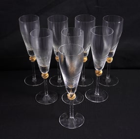 8 Italian Murano Glass Champagne Flutes