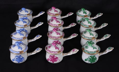12 Herend Porcelain Chinese Bouquet Pots de Creme