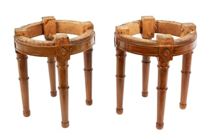 Pair Louis XVI Style Round Carved Stools