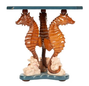 Triangular Carved and Painted Seahorse Table