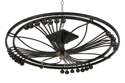 Art Deco Black Wrought Iron Round Chandelier