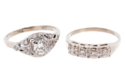 Two 14k White Gold and Diamond Wedding Rings