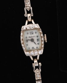 Harvel Ladies 14k Gold White Sapphire Wrist Watch