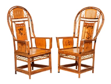 Pair Brighton Pavillion Chinoiserie Bamboo Chairs