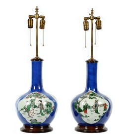 Pair Chinese Famille Rose Vases Mounted as Lamps