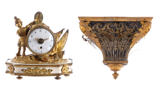 French Bronze Figural Clock and Wall Bracket