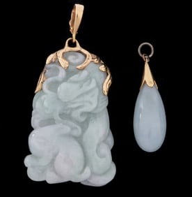 Two Chinese Gold and Jade Pendants