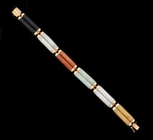 Chinese 14k Gold and Multi Stone Bracelet