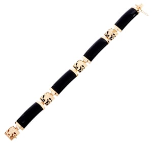 Chinese 14k Gold and Black Jade Bracelet