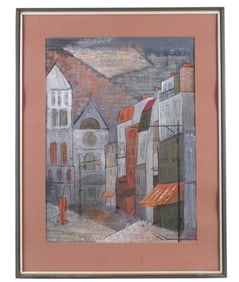 Doris Marie Leeper European Town Scene Gouache