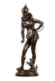Faure de Brousse Harlequin with Dog Bronze