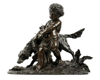 after Auguste Pieffer Putto with Dog Bronze