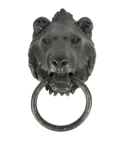 Large Painted Spelter Cast Iron Lion Doorknocker