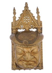 Gothic Revival Bronze Monk Face Wall Match Safe