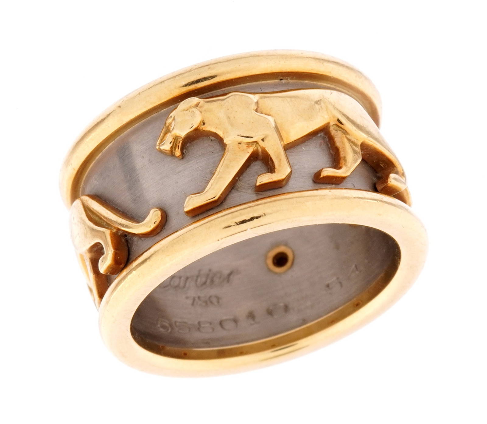 Cartier Two Tone 18k Gold Walking Panthere Ring Auction