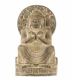 Antique 10th Century Cambodian Carved Stone Seated Buddha